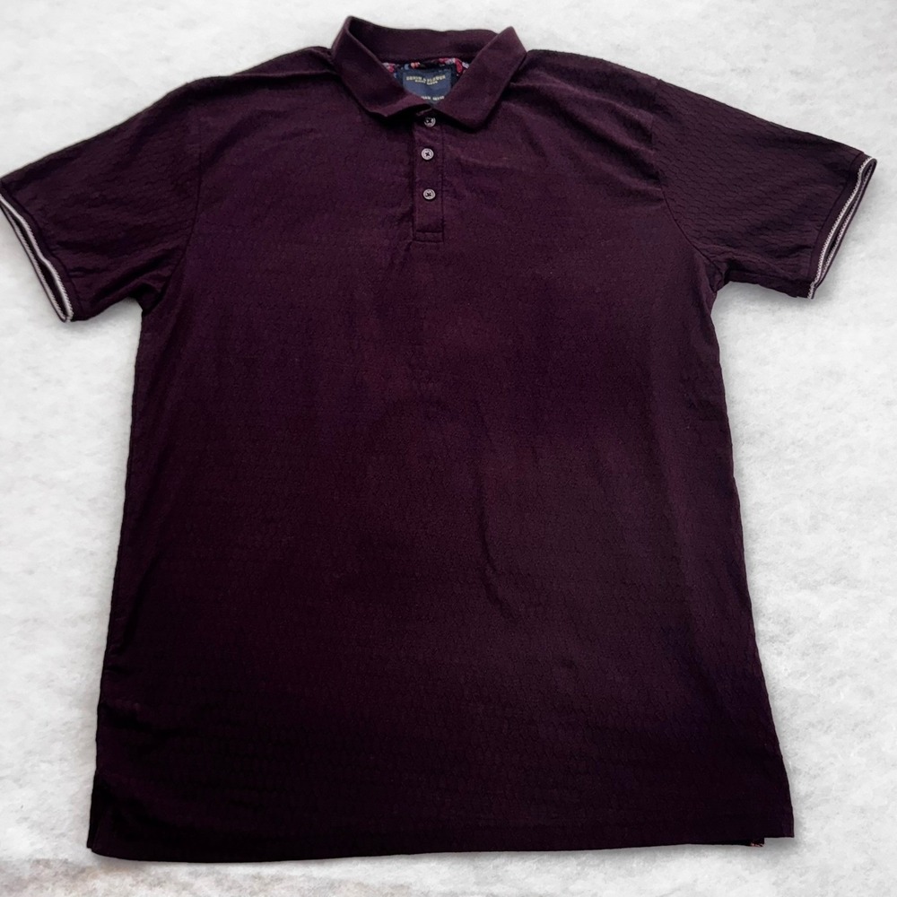 Denim & Flower Ricky‎ Singh Mens Medium Burgundy Textured Honeycomb Polo Shirt